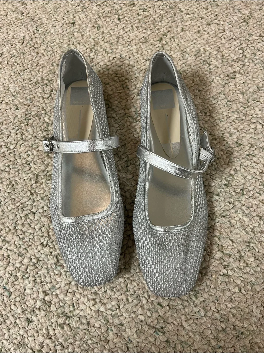 Dolce Vita Silver Mary Jane Flats with Textured Metallic Upper